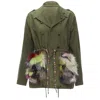 Harvey Faircloth Cotton Multi Print Fox Fur Pocket Drawstring Jacket In Green