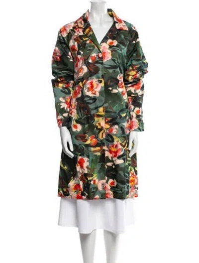 Pre-owned Harvey Faircloth Floral Print Trench Coat In Green
