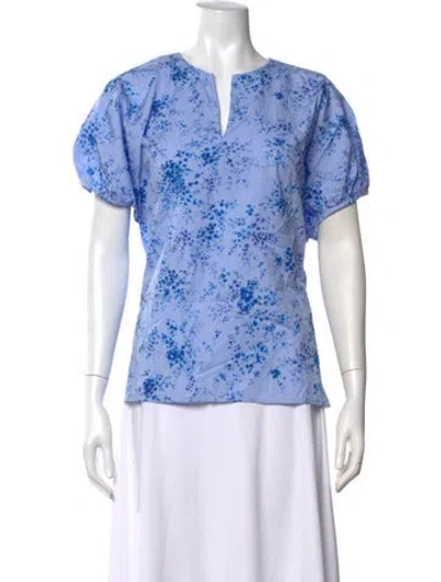 Pre-owned Harvey Faircloth Floral Print V-neck Top In Blue