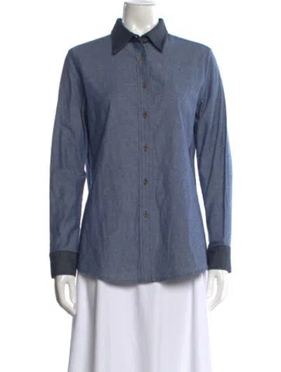Pre-owned Harvey Faircloth Long Sleeve Button-up Top In Blue