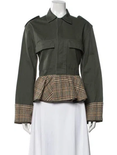Pre-owned Harvey Faircloth Plaid Print Utility Jacket In Green