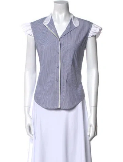 Pre-owned Harvey Faircloth Striped V-neck Top In Blue