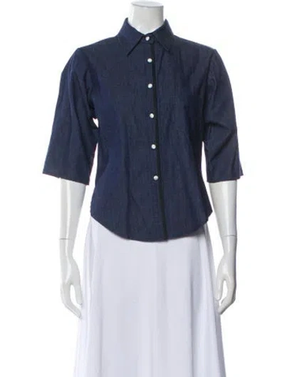 Pre-owned Harvey Faircloth Three-quarter Sleeve Button-up Top In Blue