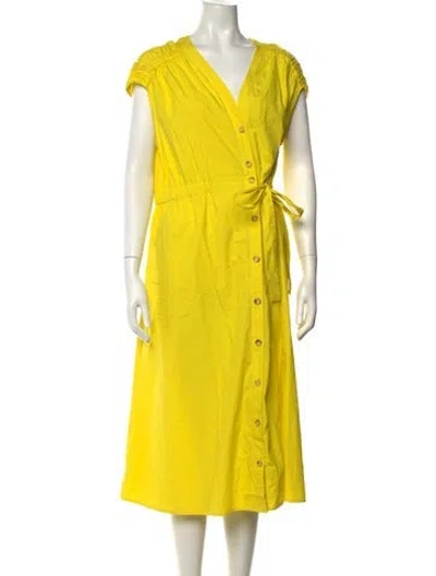 Pre-owned Harvey Faircloth V-neck Midi Length Dress In Yellow