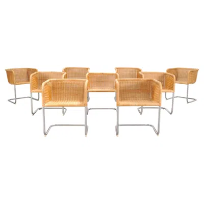 Pre-owned Harvey Probber Set Of Nine  D43 Rattan Wicker Cantilever Chairs In Orange