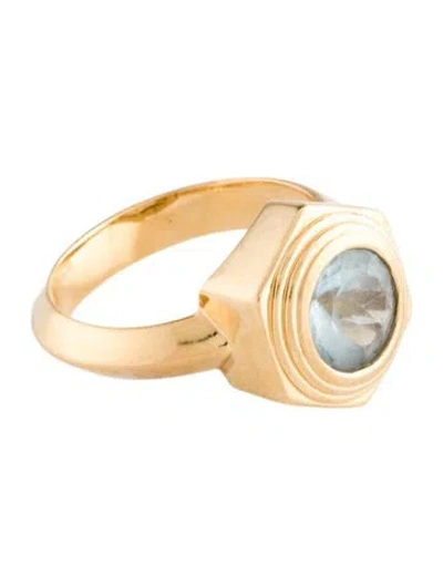 Pre-owned Harwell Godfrey 18k Aquamarine Hexed Cocktail Ring In Multi