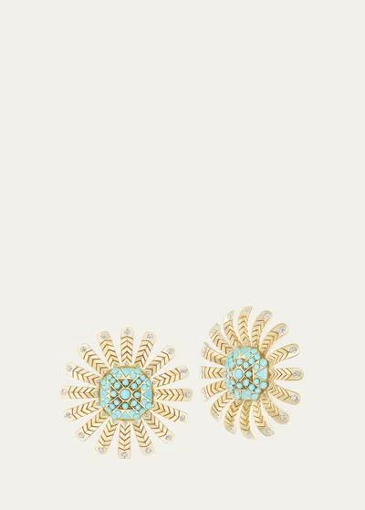 Harwell Godfrey 18k Chubby Sunflower Earrings With Turquoise In Gold
