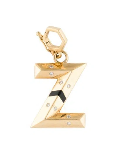 Pre-owned Harwell Godfrey 18k Diamond & Enamel Knife Edge Letter 'z' Charm In Black