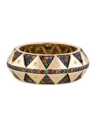 Pre-owned Harwell Godfrey 18k Diamond & Multistone Chubby Talisman Ring
