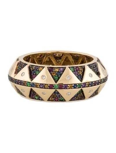 Pre-owned Harwell Godfrey 18k Diamond & Multistone Chubby Talisman Ring In Multicolor