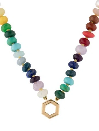 Pre-owned Harwell Godfrey 18k Pearl & Multistone Hexagon Necklace, 23"