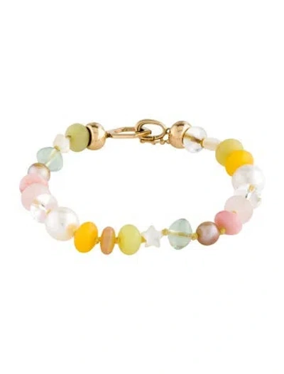 Pre-owned Harwell Godfrey 18k Pearl, Mother Of Pearl & Multistone Foundation Bead Bracelet, 6.25"