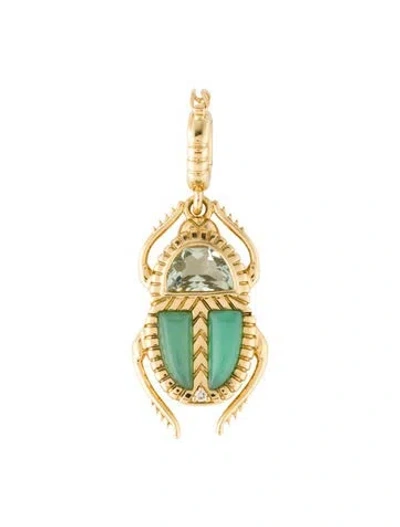 Pre-owned Harwell Godfrey 18k Prasiolite, Chrysoprase, & Diamond Mini Scarab Pendant In Multicolor