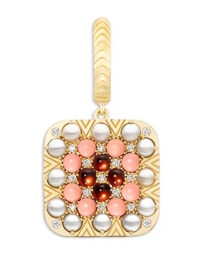 Harwell Godfrey 18k Yellow Gold 1975 Multi Gemstone & Diamond Granny Squares Agnes Single Drop Huggie Hoop Earring
