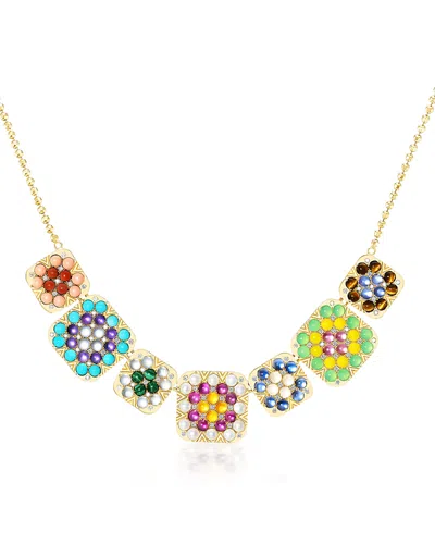 Harwell Godfrey 18k Yellow Gold 1975 Multi Gemstone & Diamond Granny Squares Geraldine Pendant Necklace, 16-18