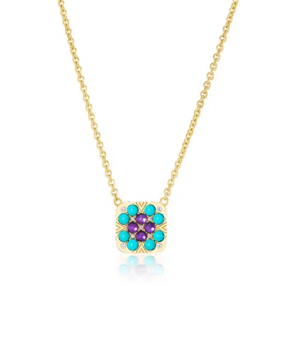 Harwell Godfrey 18k Yellow Gold 1975 Multi Gemstone & Diamond Granny Squares Iris Pendant Necklace, 16-18