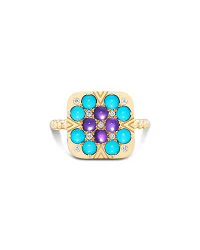 Harwell Godfrey 18k Yellow Gold 1975 Multi Gemstone & Diamond Granny Squares Iris Ring