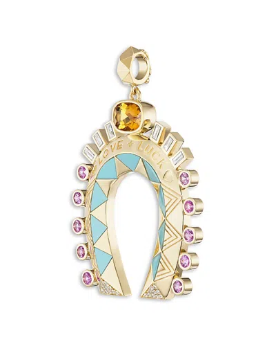 Harwell Godfrey 18k Yellow Gold Horseshoe Multi Gemstone & Diamond Major Love & Luck Pendant