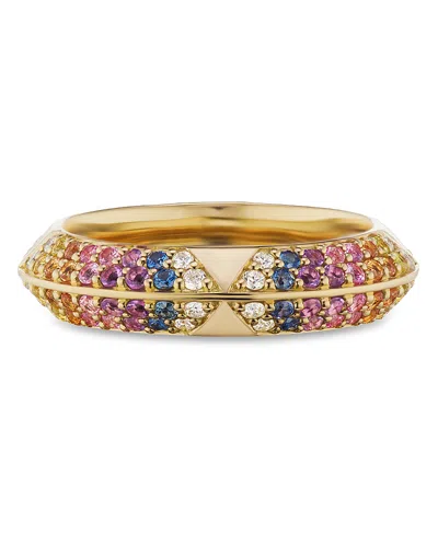 Harwell Godfrey 18k Yellow Gold Knife Edge Rainbow Sapphire & Diamond Band