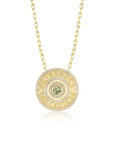 Harwell Godfrey 18k Yellow Gold Press For Champagne Green Tourmaline & Diamond Button Pendant Necklace, 16-18