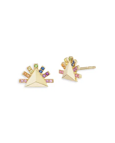 Harwell Godfrey 18k Yellow Gold Small Wonders Multi Gemstone Rainbow Pyramid Stud Earrings