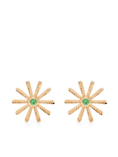 HARWELL GODFREY 18K YELLOW GOLD TINY SUNFLOWER TSAVORITE STUD EARRINGS