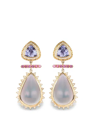 Harwell Godfrey Pearl And Tanzanite Earrings In Gold