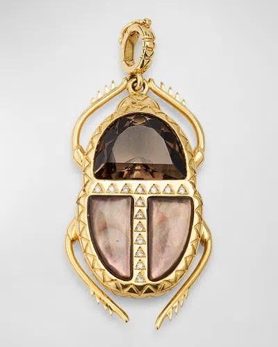 Harwell Godfrey Smokey Quartz, Diamond And Mother Of Pearl Scarab Pendant In Gold