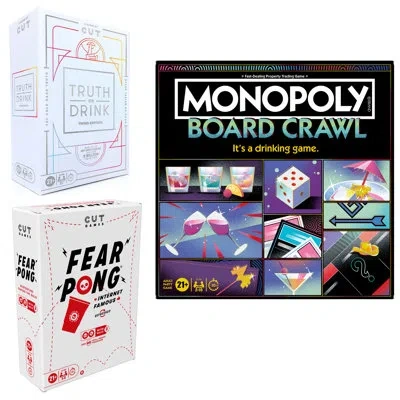 Hasbro Adult Party Game Bundle: Truth Or Drink, Monopoly Board Crawl & Fear Pong
