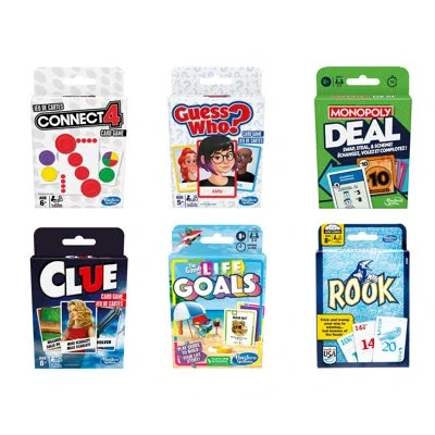 Hasbro Card Game Bundle: Monopoly Deal Refresh, Rook Card Game, Life, Clue, Guess Who, And Connect 4