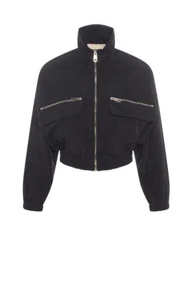 Hashtag Dolman Zip-pocket Woven Bomber Jacket In Black