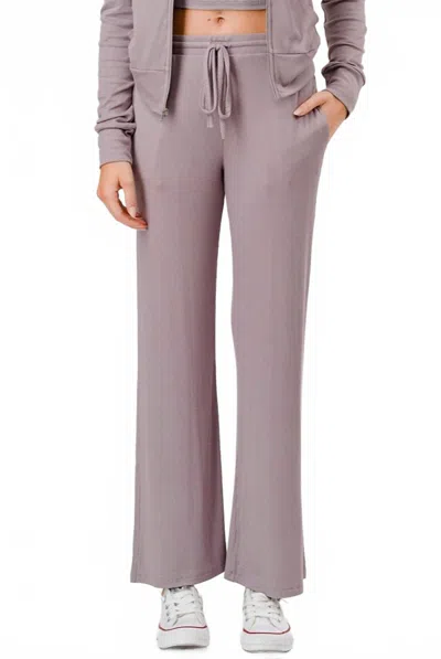 Hashtag Ribbed Wide Leg Pants In Dusty Lilac In Yellow