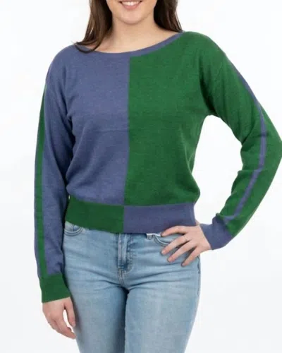 Hasson Bi-color Boatneck Sweater In Denim/kelly In Multi