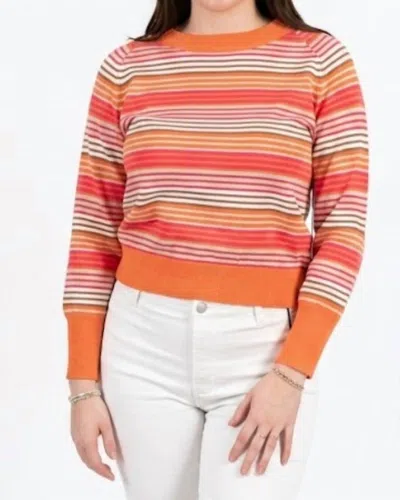 Hasson Long Sleeve Raglan 70's Stripe Sweater In Watermelon/white In Multi