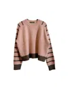 Hasson Women's Placed Stripe Shaker Plush Sweater In Pink/brown In Multi