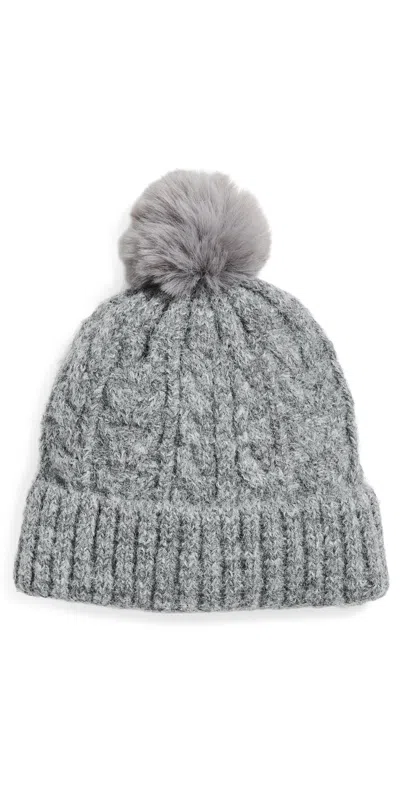 Hat Attack Alpine Cable Beanie With Pom Heather Grey