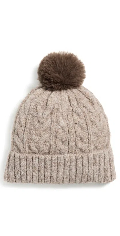Hat Attack Alpine Cable Beanie With Pom Taupe