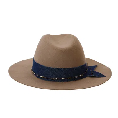 Hat Attack Charlotte Felt Fedora Hat In Taupe/denim In Multi