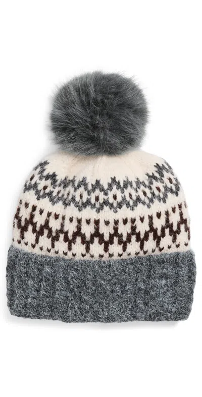 Hat Attack Fair Isle Knit Beanie Grey/brown Combo