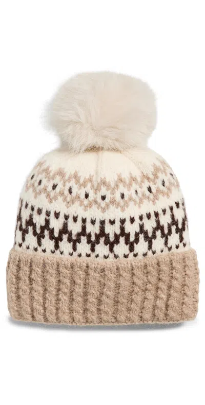 Hat Attack Fair Isle Knit Beanie Ivory/taupe Combo