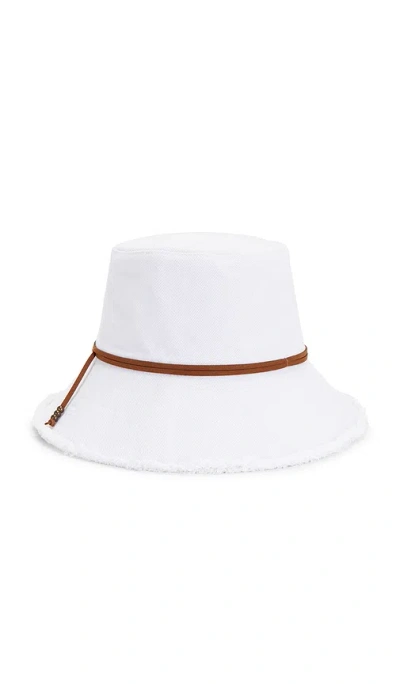 Hat Attack Fringed Bucket Hat In White