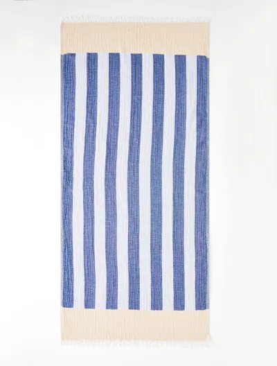 Hat Attack Stripe Turkish Cotton Beach Towel - Navy Blue/tan - 001 Talbots