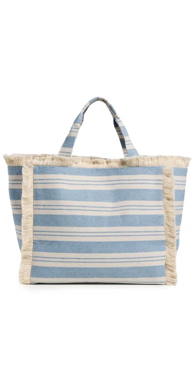 Hat Attack Striped Canvas Beachy Tote Bag Blue Stripe