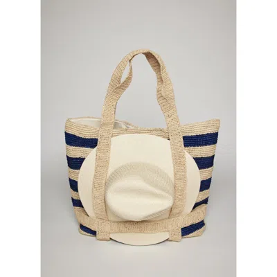Hat Attack The Original Straw Traveler Bag In Natural/navy Stripe