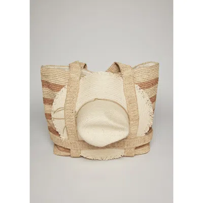 Hat Attack The Original Straw Traveler Bag In Natural/toast Stripe