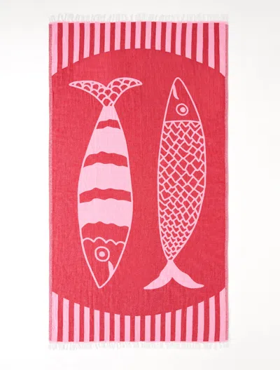 Hat Attack Turkish Cotton Beach Towel - Double Fish Pink/red - 001 Talbots