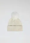 Hat Attack Women's Cashmere Cuff Slouchy Beanie With Real Fur Pom In Ivory