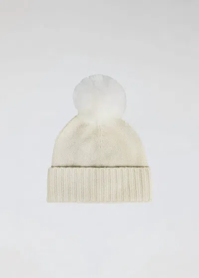 Hat Attack Women's Cashmere Cuff Slouchy Beanie With Real Fur Pom In Ivory