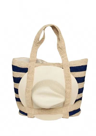 Hat Attack Women's Original Straw Traveler Bag In Natural/navy Stripe In Multi