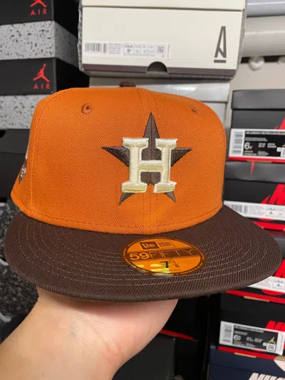 Pre-owned Hat X Mlb 7 1/8 Orange Brown Houston Astros Fall Pack Campfire Crown